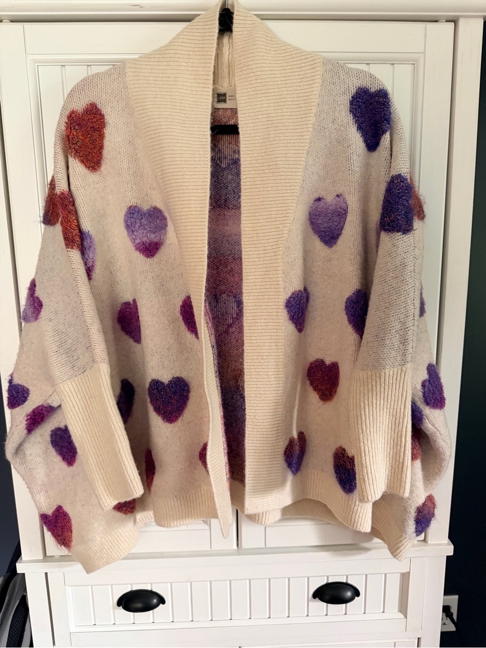 Look By M (Anthropolgie) Open-Front Heart-Print Cardigan